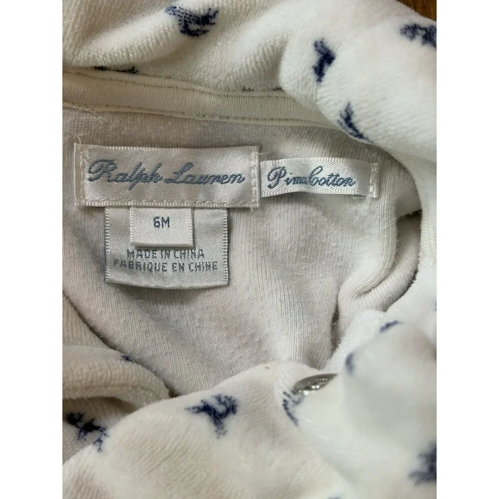 Ralph Lauren White Fleece Deer Print Footed One‎ Piece Bodysuit Baby 6 months